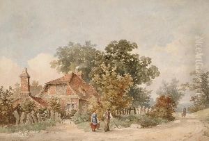 Figures On A Rural Lane by Albert Edward Bowers