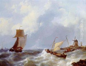 Shipping In An Estuary In Rough Weather by Johannes Christiaan Schotel