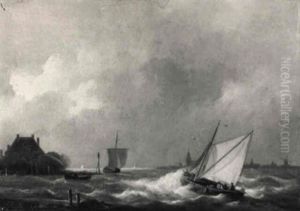 Shipping In A River Estuary by Johannes Christiaan Schotel