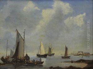 Fishing Boats Near Shore by Petrus Jan (Johannes) Schotel
