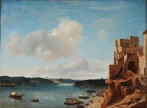 Harbour Scene With Sailing Boats In The Southern Part Of Europe by Petrus Jan (Johannes) Schotel