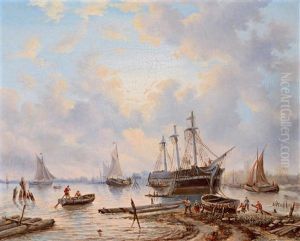 Schiffe Im Hafen by Petrus Jan (Johannes) Schotel