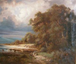 Peaceful Evening With Cattle Watering by Frank Taylor Bowers