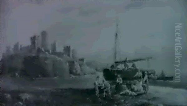 Fishermen Casting Their Nets Off A Rocky Coast - view 1