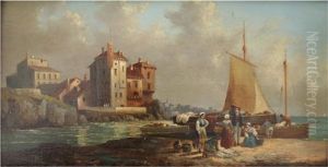 Fisherfolk By A Town (2 Works) by Anton Schoth