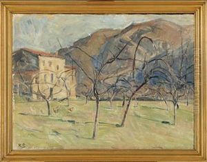 An Italian Landscape With Mountains In The Background by Karl Holger Jacob Schou