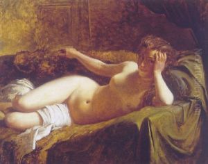 Ung Kvindelig Nogenmodel Liggende Henslaengt I En Sofa by Ludvig Abelin Schou