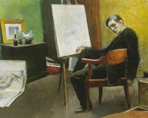 Portraet Af En Siddende Kunstmaler Ved Sit Staffeli by Peter Alfred Schou