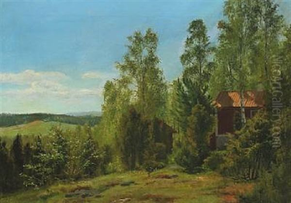 Swedish Landscape With A Cottage Between Trees - view 1