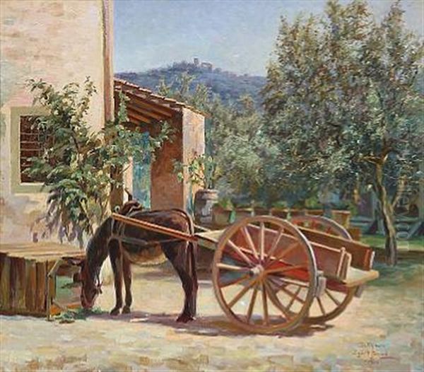 Donkey Chariot In Front Of A House In Settignano, Italy - view 1