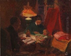Aftenstemning Omkring Bordet I Foulum Praestegard by Henrik Schouboe