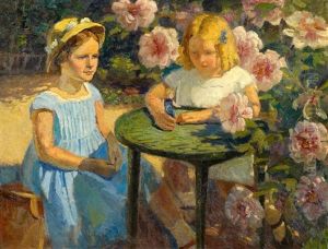 Spielende Madchen Im Garten by Henrik Schouboe