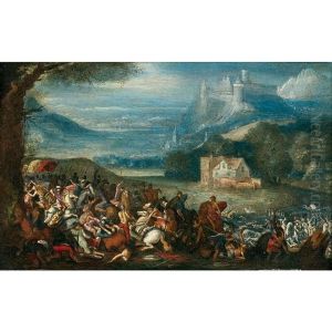 Scene De Bataille Dans Un Paysage De Montagne