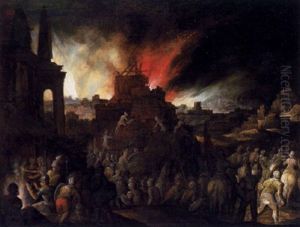 Soldaten Sturmen Eine Brennende Stadt (troja?) by Pieter Schoubroeck