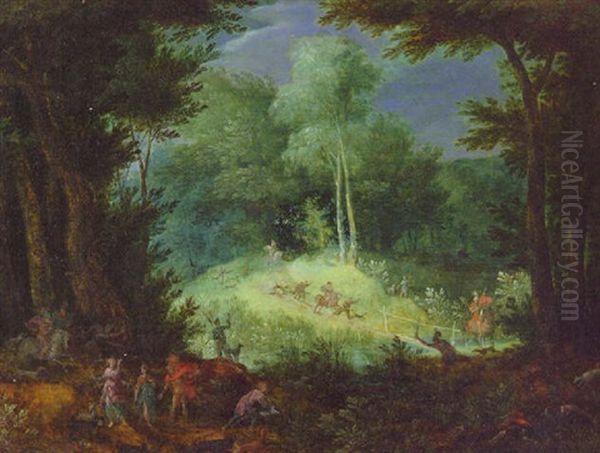 A Wooded Landscape With A Hunting Party - view 1