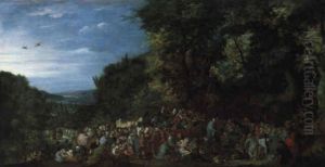 Christus Wunder Wirkend In Einer Waldlandschaft by Pieter Schoubroeck