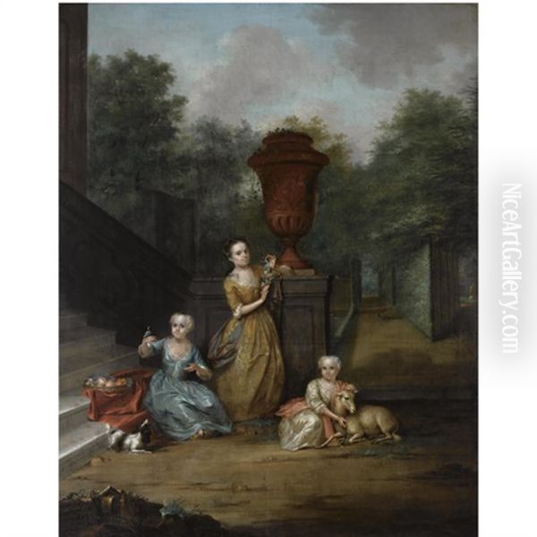 A Portrait Of Maria Christina, Adriana And Christina Elisabeth Pompe Van Meerdervoort At The Family's Country Estate - view 1