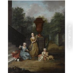 A Portrait Of Maria Christina, Adriana And Christina Elisabeth Pompe Van Meerdervoort At The Family's Country Estate by Aert Schouman