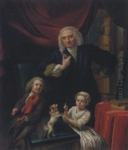 Portrait Of A Family, Yoan Van Wageningen And Children, Yan And Cornelia, In An Interior by Aert Schouman