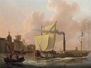 The Paddle Boat De Stad Dordrecht On The Oude Maas, Dordrecht by Martinus Schouman