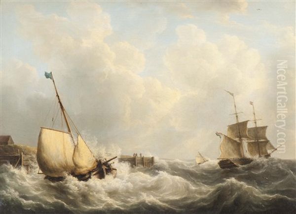 A Spritsail Barge And A Tall Ship Leaving The Quay - view 1