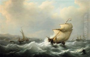 Segelboote Auf Sturmischer See by Martinus Schouman
