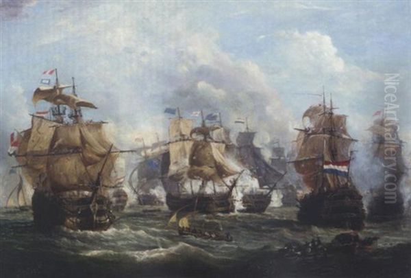 The English Flagship "venerable" Engaging The Dutch Flagship "vrijheid" At The Battle Of Camperdown, 11th October 1797, The Dutch Ships "staten-generaal" And "admiral De Vries" To The Left And Right - view 1