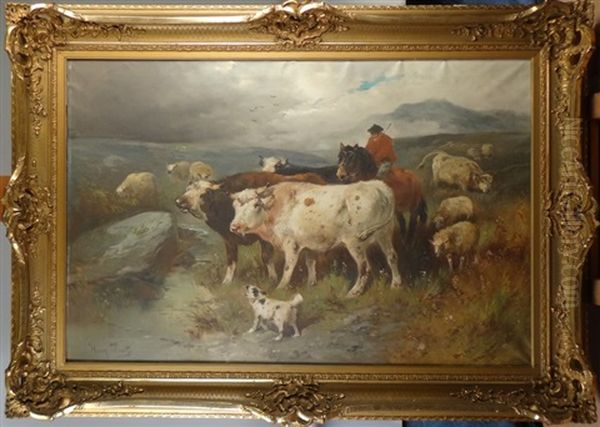 Troupeau De Vaches Et Fermier A Cheval - view 1