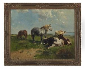 Horse And Cattle At Rest by Henry Schouten