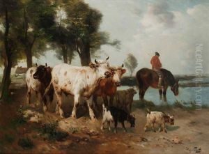 Berger A Cheval Et Son Troupeau by Henry Schouten