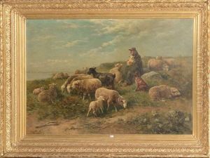 Berger Et Son Troupeau En Bord De Mer by Henry Schouten