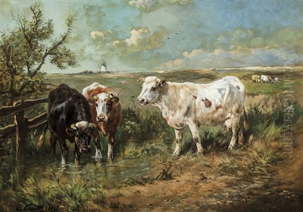 Polderlandschap Met Koeien Bij De Drenkplaats - Vaches Pres D'un Abreuvoir Dans Les Polders - view 1