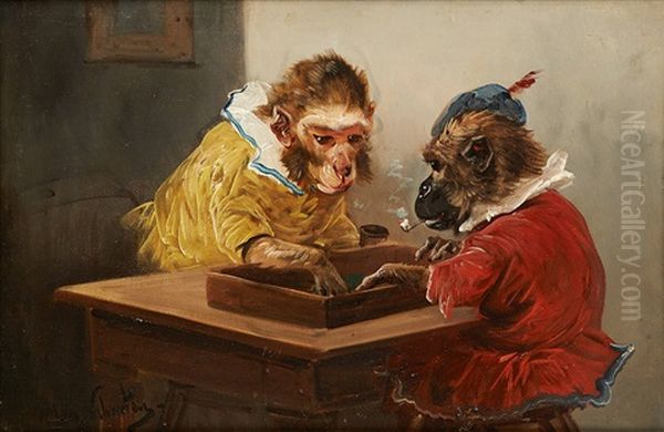 Singes Joueurs De Jacquet - view 1
