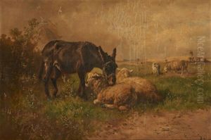 Ane Et Moutons Au Paturage by Henry Schouten
