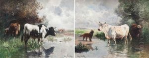 Vaches A L'abreuvoir (pair)