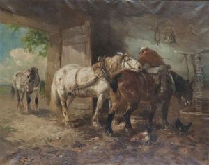 Paysans Au Travail A L'ecurie by Henry Schouten