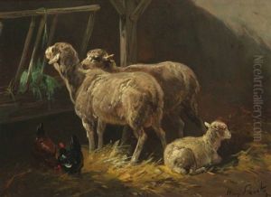 Moutons Et Poules Dans L'etable by Henry Schouten