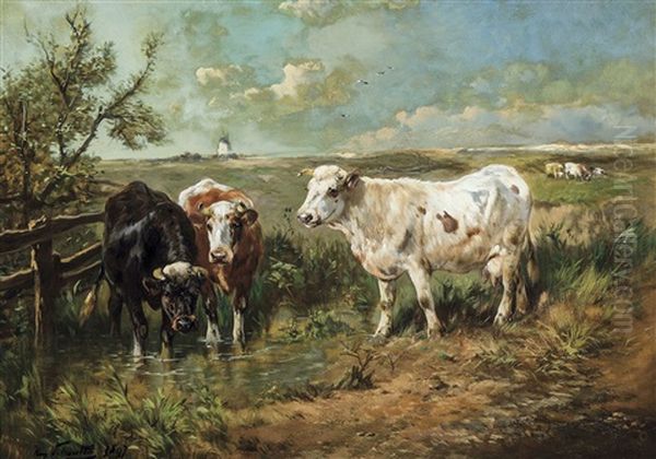 Paysage Avec Vaches Pres De L'abreuvoir - view 1