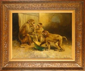 3 Singes Jouant by Henry Schouten