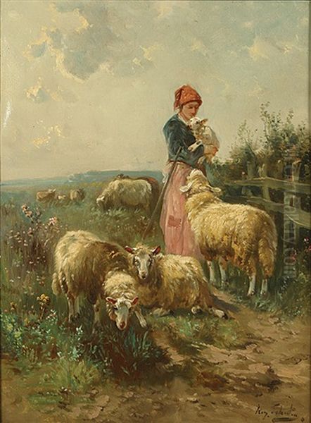 Herderinnetje Met Schapen - view 1