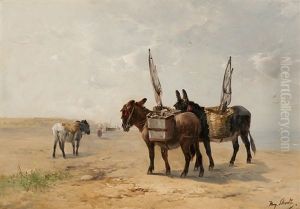 Donkeys Waiting For The Shrimp Fishers