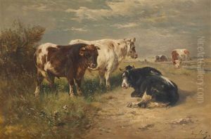 Vaches Et Boeufs Au Paturage by Henry Schouten