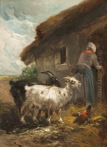 Bauerin Mit Ziegen Und Huhn Vor Dem Stall by Henry Schouten