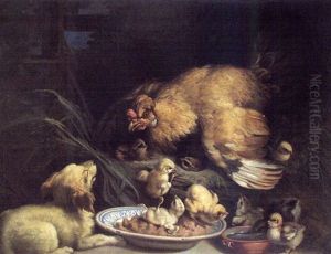 Poule Et Sa Couvee by Henry Schouten