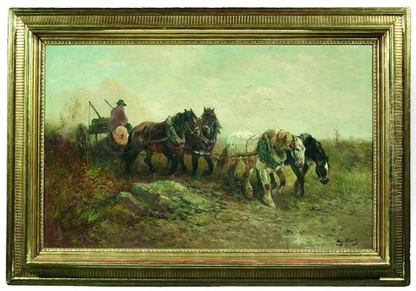 Vierspanniges Pferdefuhrwerk In Herbstlicher Landschaft - view 1