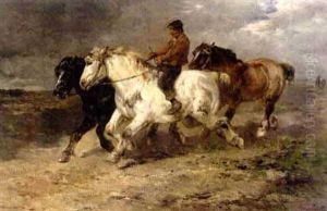 Boy With Galloping Horses On The Beach by Henry Schouten