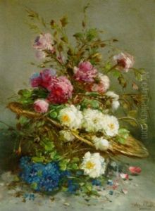 Still Life With Flowers In A Wicker Basket