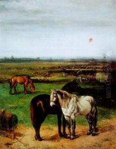 A Horse Fair In An Open Landscape With A Balloon Above