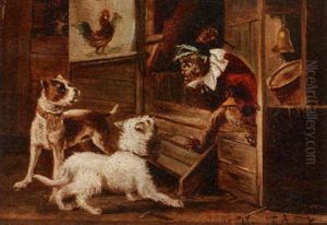 Interior With A Monkey Chasing Dogs by Henry Schouten