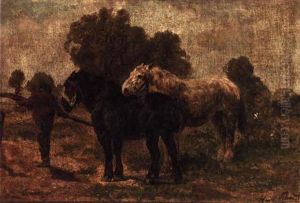 A Farmer With Two Horses In A Field by Henry Schouten
